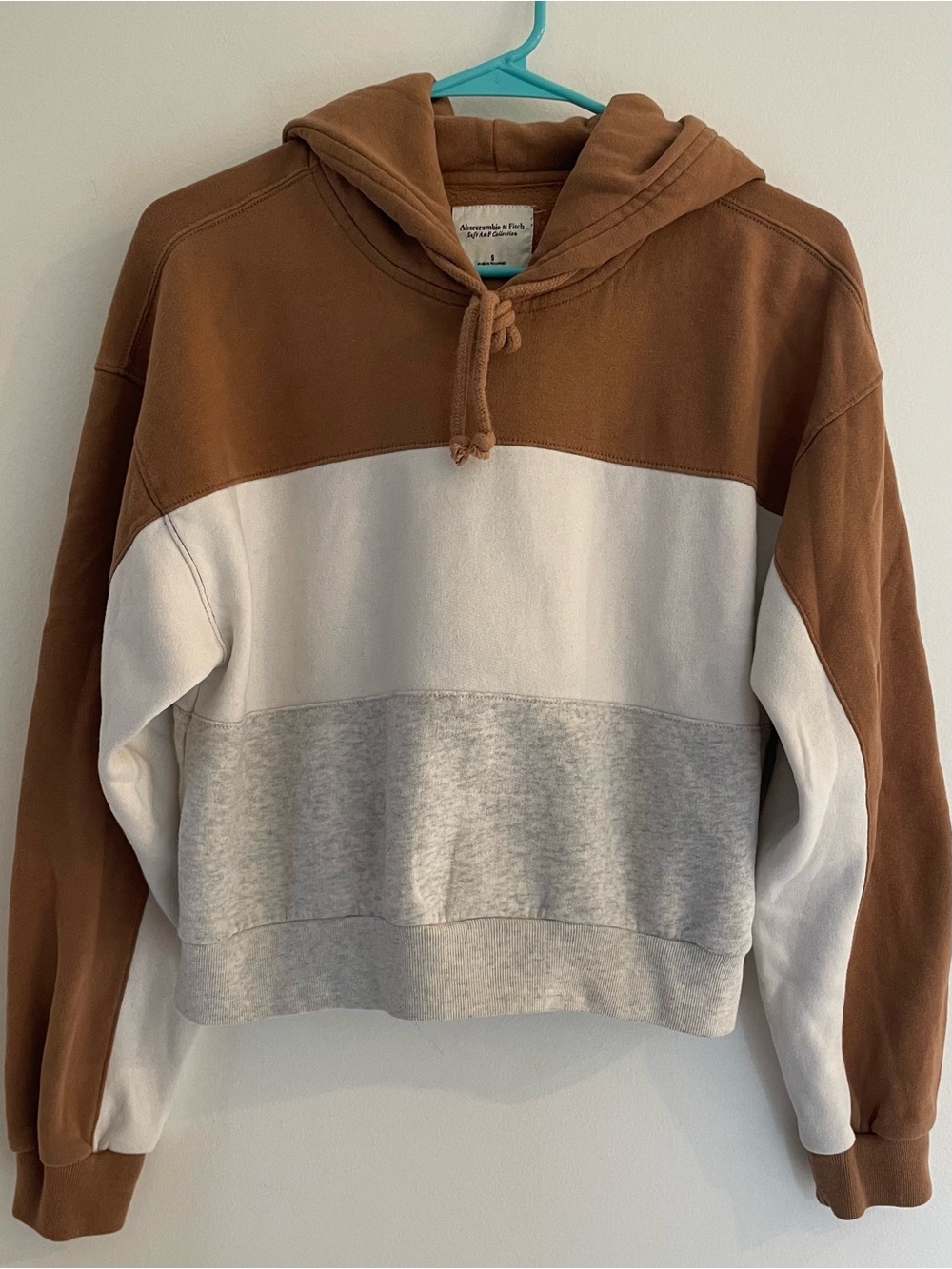 Abercrombie & Fitch Brown, White & Gray Colorblock Hoodie, Size S